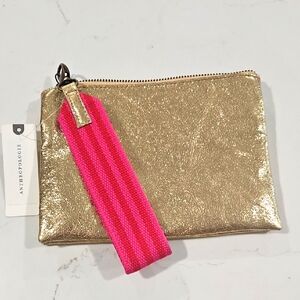 Anthropologie Gold Clutch with Pink Strap